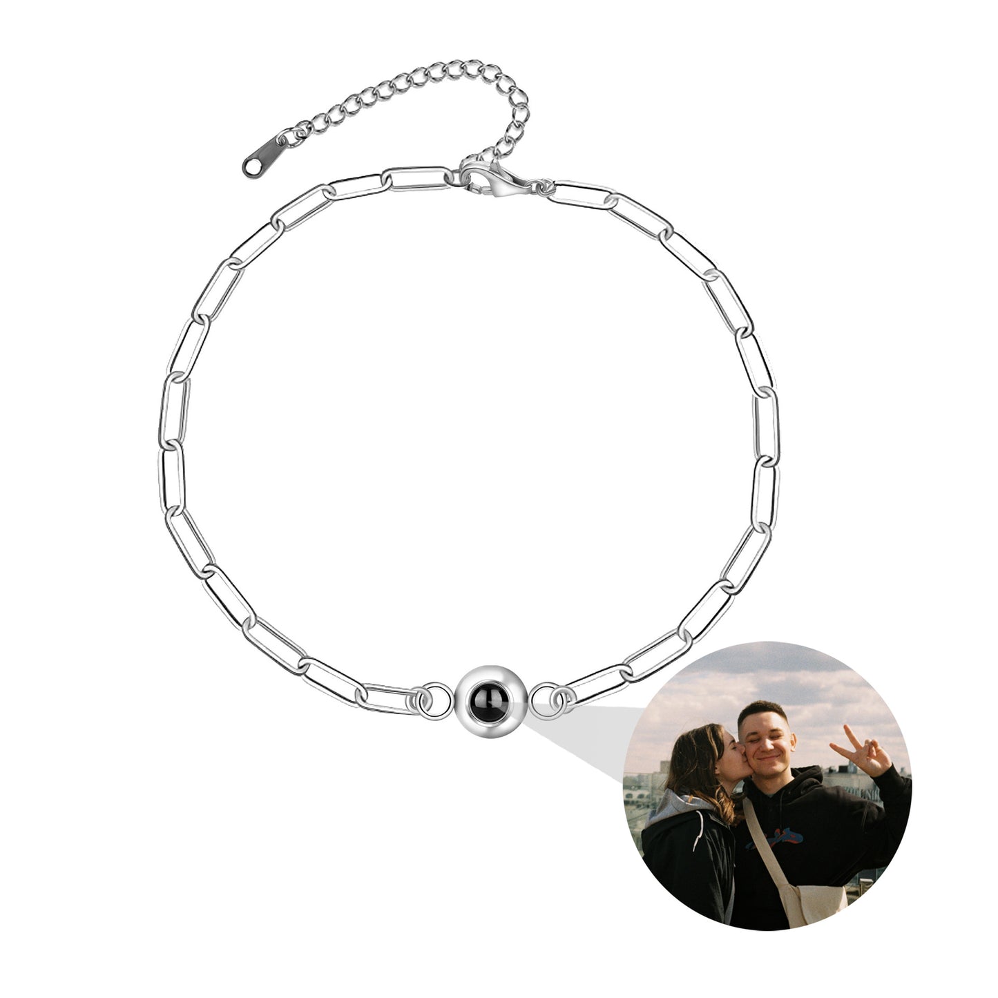 Magnetic Stainless Steel Round Projection Bracelet Couple's Custom Color Photo Text