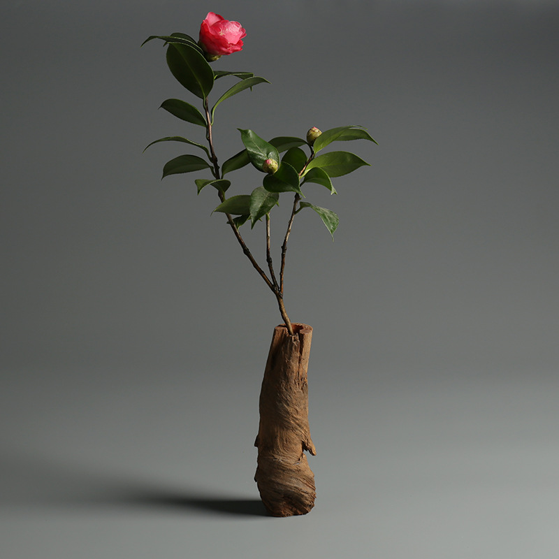 Flower Arrangement with Dead Wood - Small Solid Wood Vase & Landscape Ornament