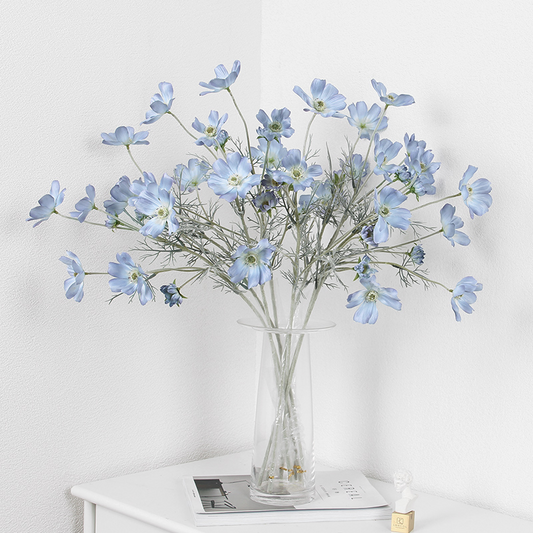 Artificial Cosmos Flowers - Gray Blue Dining Table & Living Room Decor