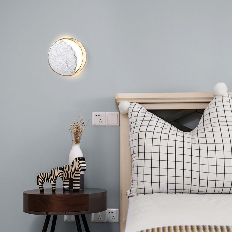 Marble Bedside LED Wall Lamp - Creative Eclipse Design Sconce