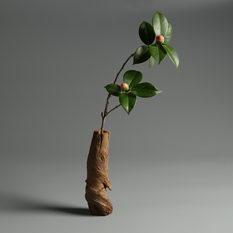 Flower Arrangement with Dead Wood - Small Solid Wood Vase & Landscape Ornament