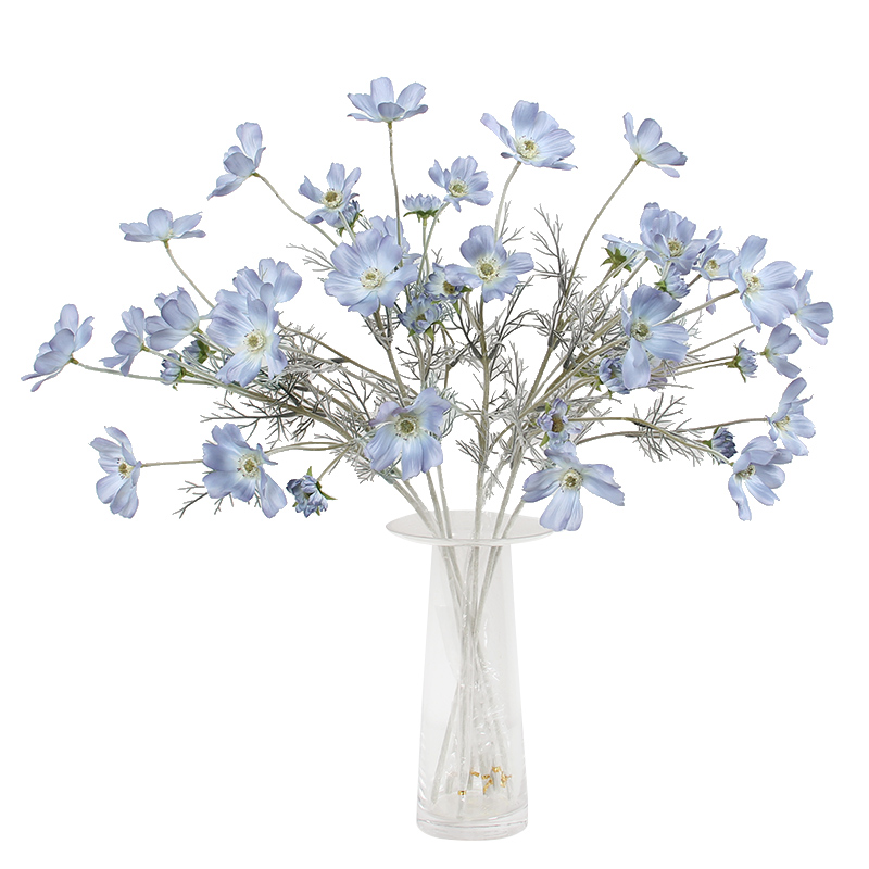 Artificial Cosmos Flowers - Gray Blue Dining Table & Living Room Decor