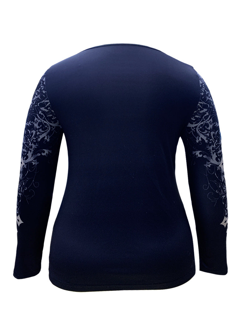 Women's Fashionable Temperament Flying Wings Printing Long Sleeve Square-neck Top