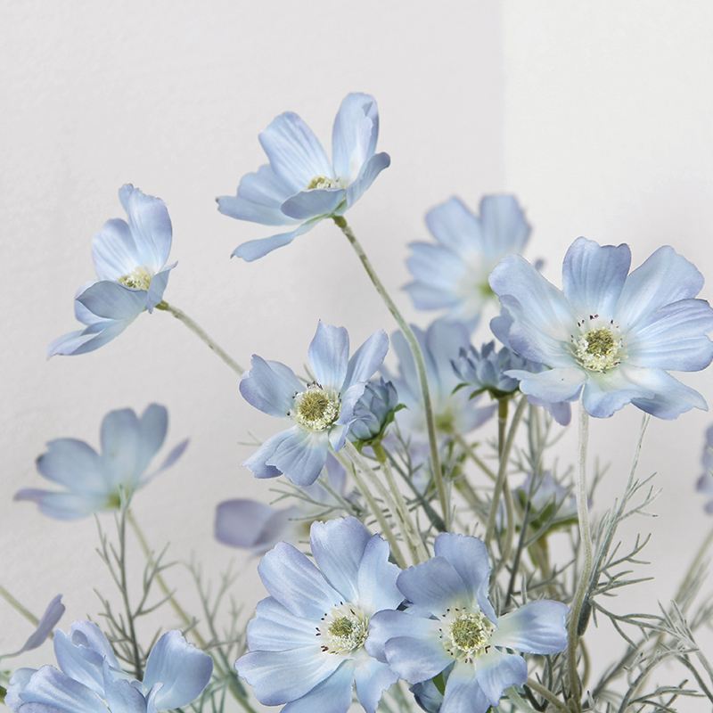 Artificial Cosmos Flowers - Gray Blue Dining Table & Living Room Decor