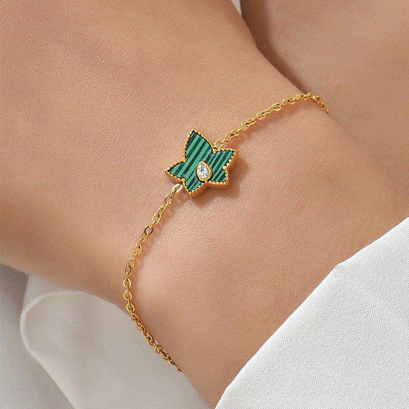 Korean Style Titanium Steel Malachite Bracelet 18K Gold Non-fading Affordable Luxury Fashion Stainless Steel Bracelet Female High Sense