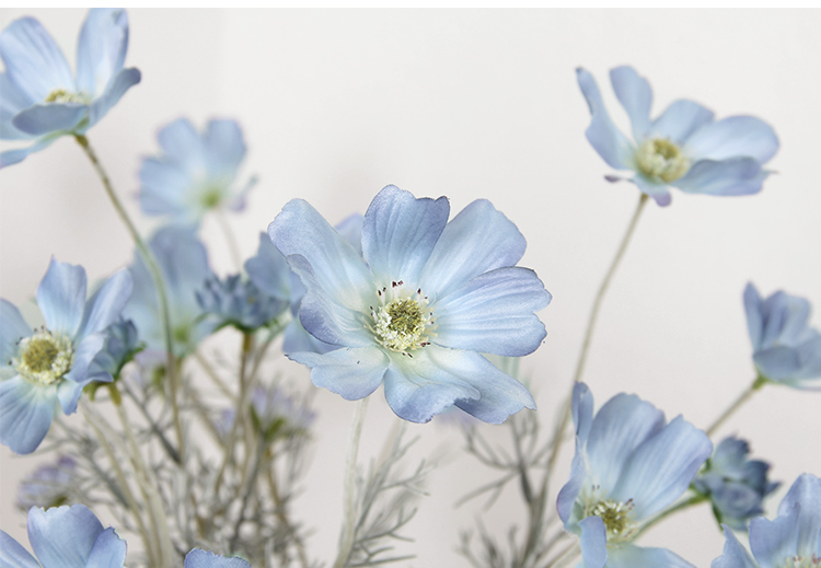 Artificial Cosmos Flowers - Gray Blue Dining Table & Living Room Decor