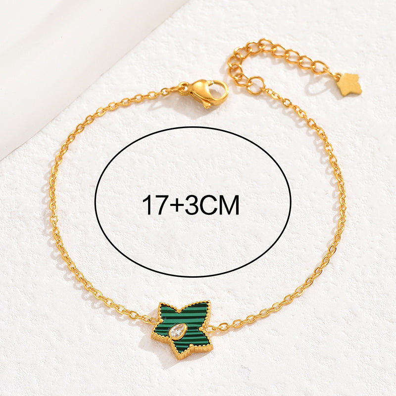 Korean Style Titanium Steel Malachite Bracelet 18K Gold Non-fading Affordable Luxury Fashion Stainless Steel Bracelet Female High Sense