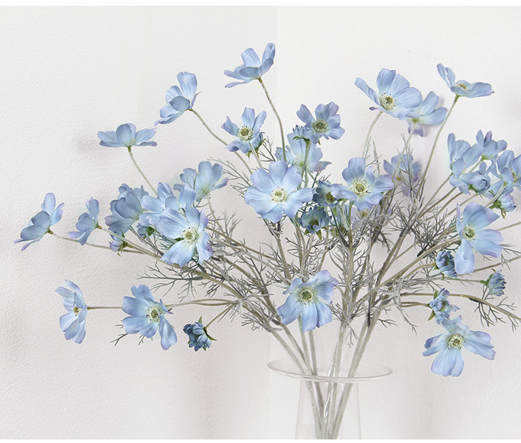 Artificial Cosmos Flowers - Gray Blue Dining Table & Living Room Decor