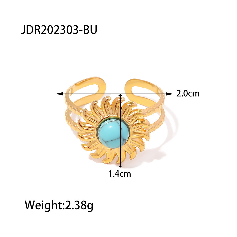 French Retro 18K Gold-plated Stainless Steel Inlaid Turquoise Ring For Women