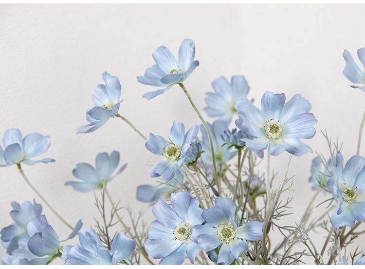 Artificial Cosmos Flowers - Gray Blue Dining Table & Living Room Decor