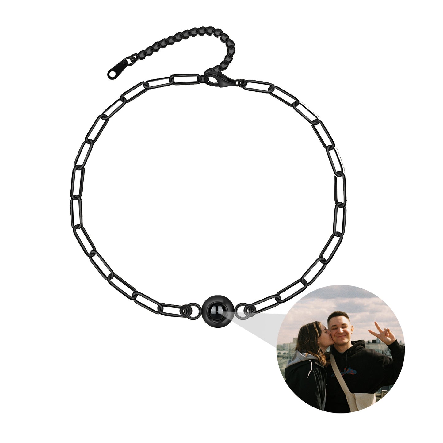 Magnetic Stainless Steel Round Projection Bracelet Couple's Custom Color Photo Text