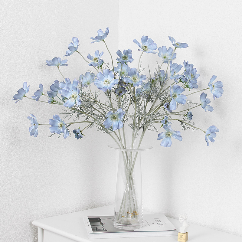 Artificial Cosmos Flowers - Gray Blue Dining Table & Living Room Decor