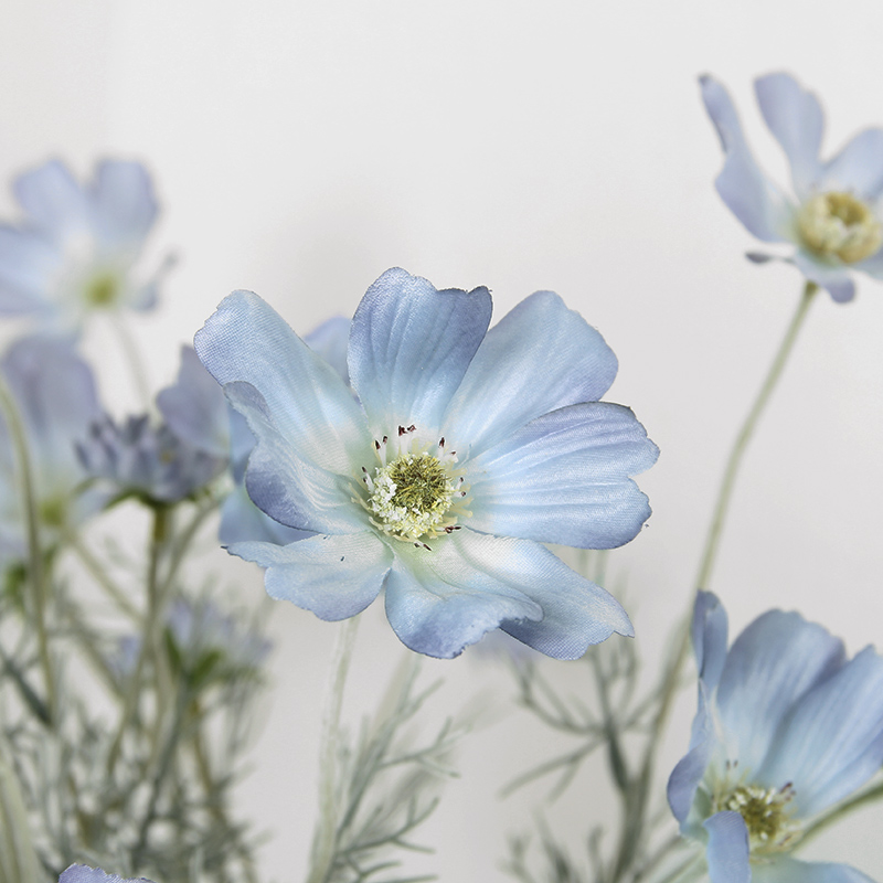 Artificial Cosmos Flowers - Gray Blue Dining Table & Living Room Decor