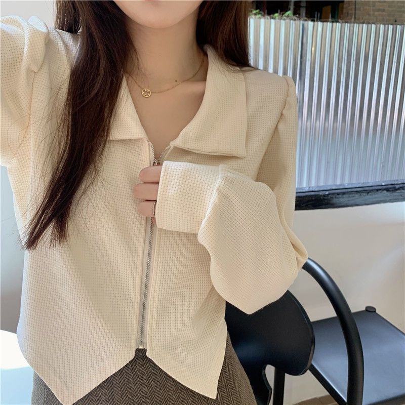 Plus Size Lapels Short Long Sleeve Shirt