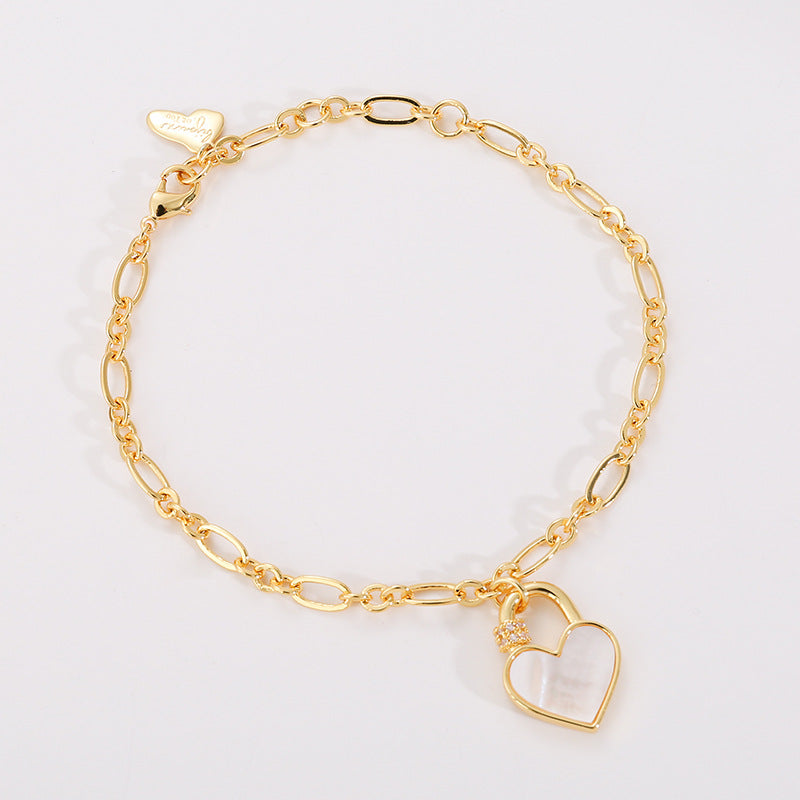 Inlaid Shell Peach Heart Simple All-match Bracelet