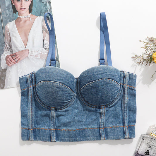 Women's Fashionable All-matching Denim Camisole Top