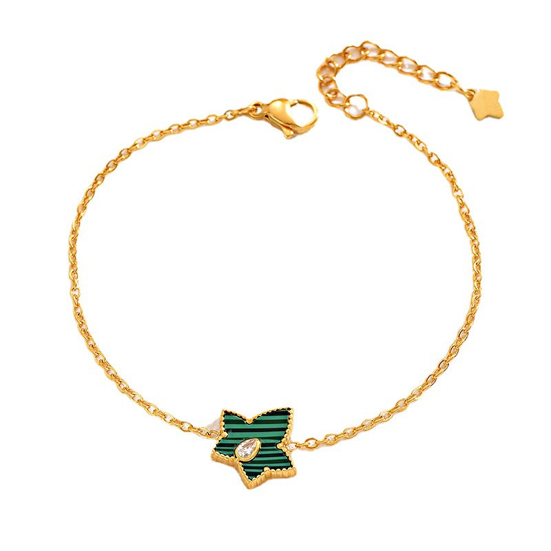 Korean Style Titanium Steel Malachite Bracelet 18K Gold Non-fading Affordable Luxury Fashion Stainless Steel Bracelet Female High Sense